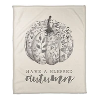 White & Gray Blessed Autumn Pumpkin Fleece Blanket