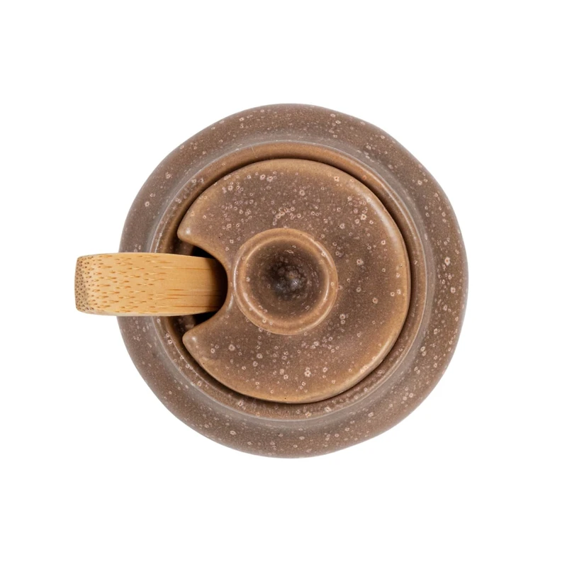 Hello Honey® Gray & Brown Stoneware Creamer & Sugar Pot Set with Bamboo Spoon