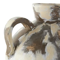 16" Cream Ceramic Antique Style Pot Vase with Arched Handles