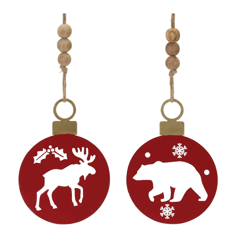 Metal Cut Out Bear & Moose Ornament Set