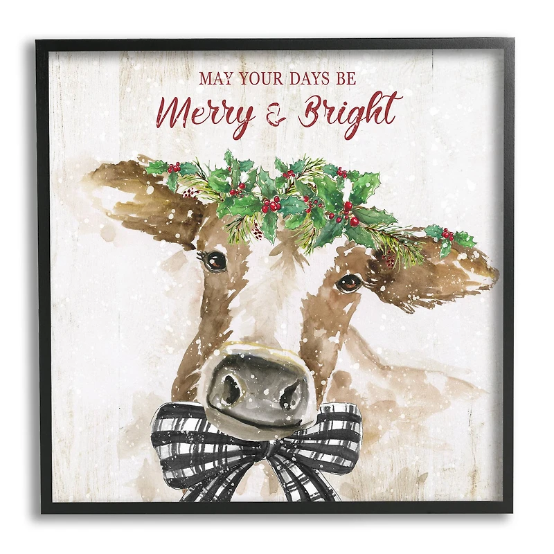 Stupell Industries Merry & Bright Holiday Cattle Framed Giclee Art
