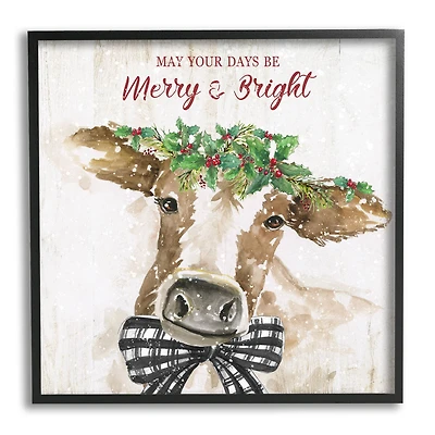 Stupell Industries Merry & Bright Holiday Cattle Framed Giclee Art