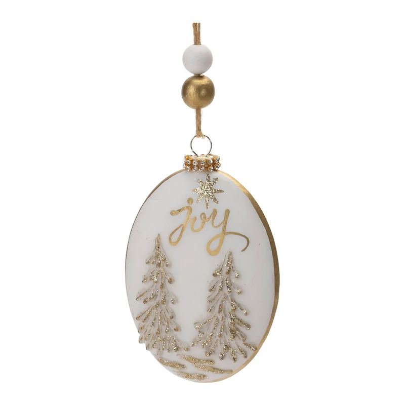 Hope & Joy Glittered Glass with Wood Beads Ornament Set