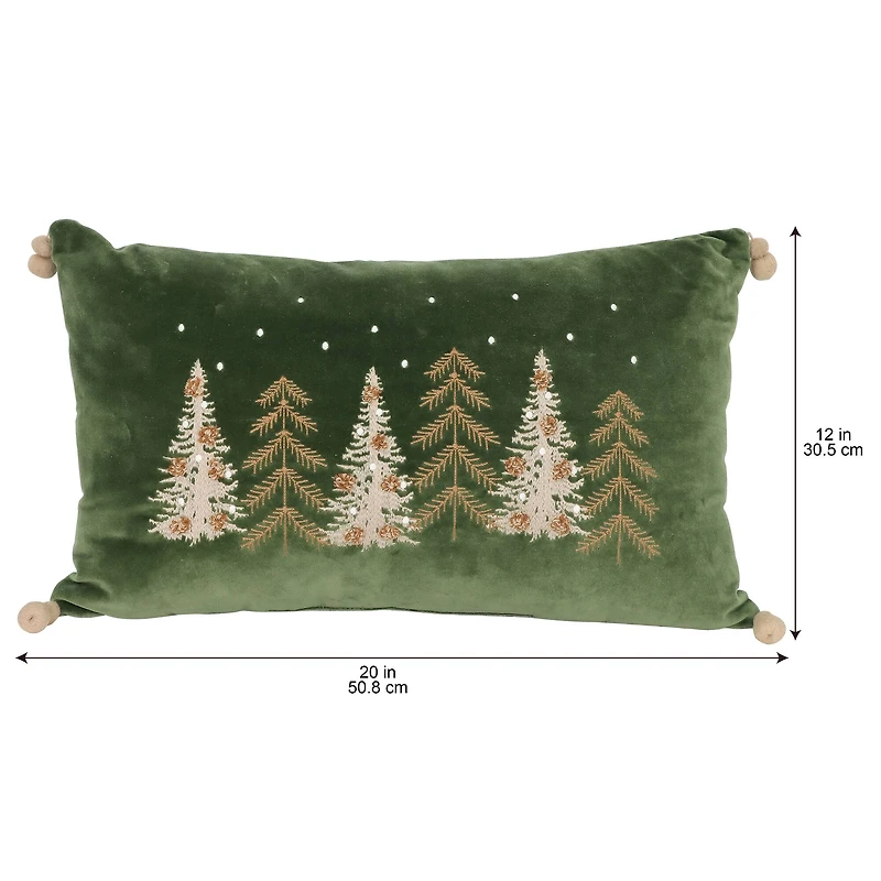 20" x 12" Green Embroidered Trees Lumbar Throw Pillow by Ashland®