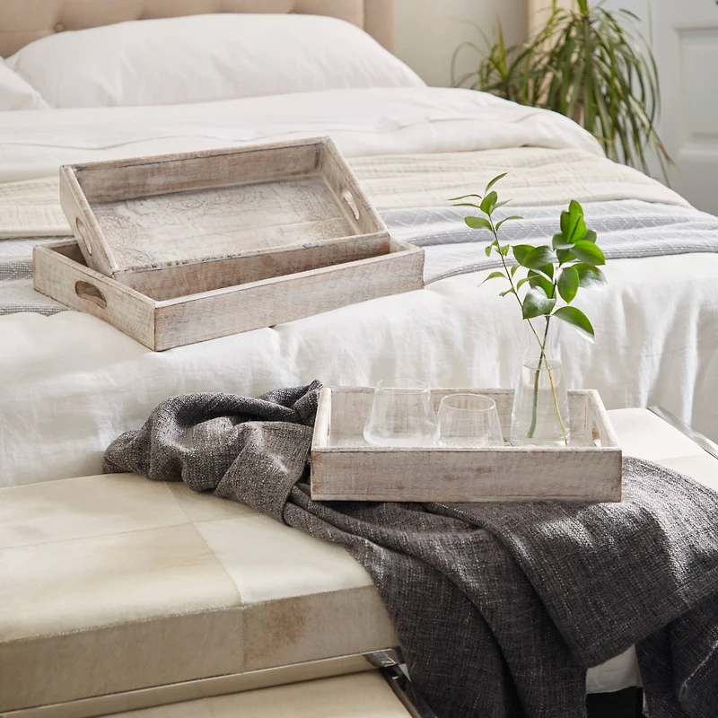 White Mango Wood Farmhouse Tray Set