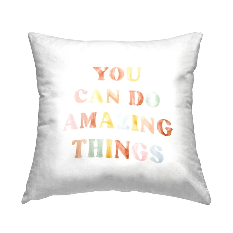 Stupell Industries Amazing Things Alternating Pastels Motivational Phrase Throw Pillow, 18" x 18"