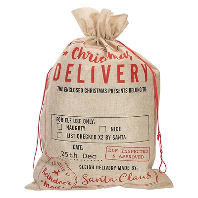 27" Beige & Red Christmas Delivery Tie Gift Bag