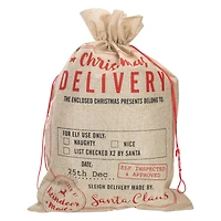 27" Beige & Red Christmas Delivery Tie Gift Bag