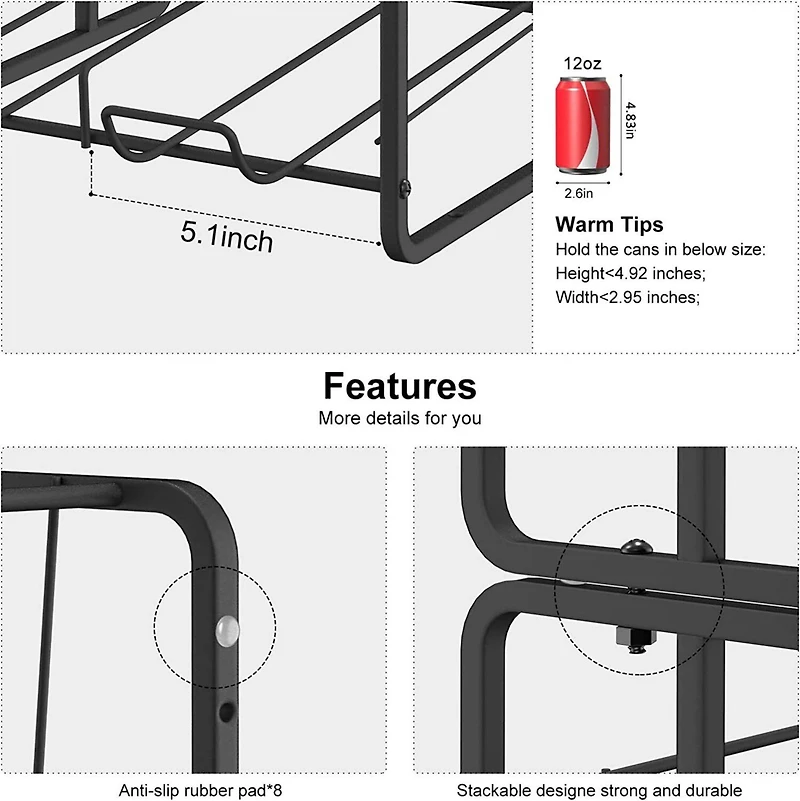 NEX™ Standard 12oz. 20-Can Capacity Black Organizer Rack Dispenser, 2ct.