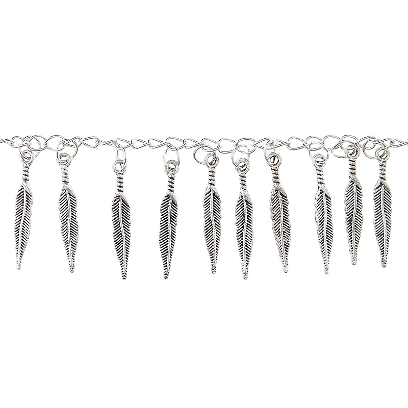 12 Pack:  Silver Plated Feather Charms, 25mm by Bead Landing™