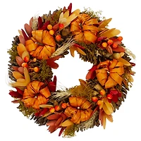 11" Brown & Orange Pinecone & Pumpkin Fall Wreath