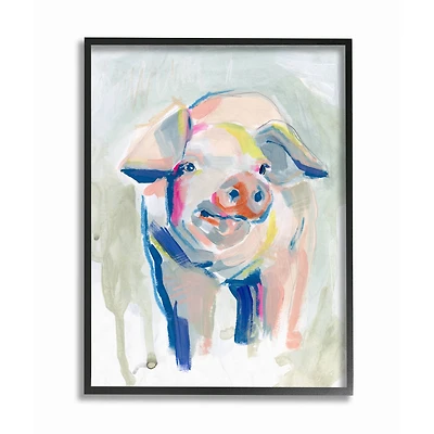 Stupell Industries Colorful Pig Farm Animal Painting Framed Wall Art