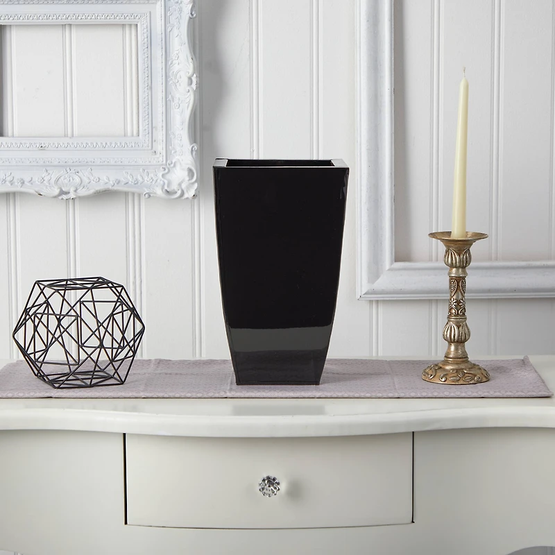 13" Black Tapered Square Metal Planter