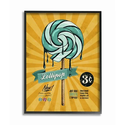 Stupell Industries Yellow & Blue Vintage Lollipop Wall Art with Black Frame