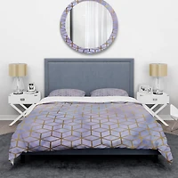 Designart 'Geometric Cubes in Gold and Purple' Modern & Contemporary Bedding Set