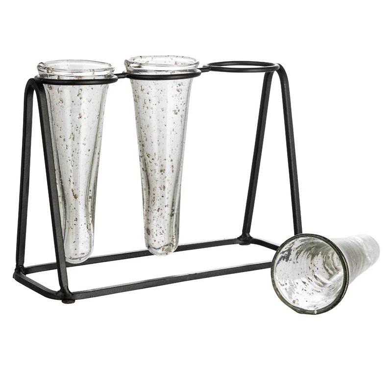 Hello Honey® Bloomingville 9" Test Tube Vases in Black Metal Stand
