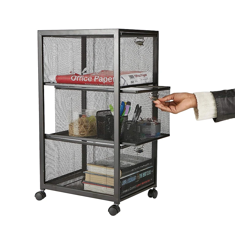 Mind Reader Black 3 Drawer Rolling File Cabinet