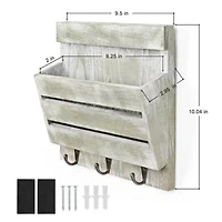 NEX™ 10" Weathered Green Wood Wall-Mounted Mail & Key Holder Organizer with 3 Key Hooks