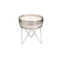 70oz. Campfire Scented White 4 Wick Candle in Silver Bowl with Tripod Stand