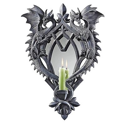Design Toscano Double Trouble Gothic Dragon Mirrored Wall Sculpture