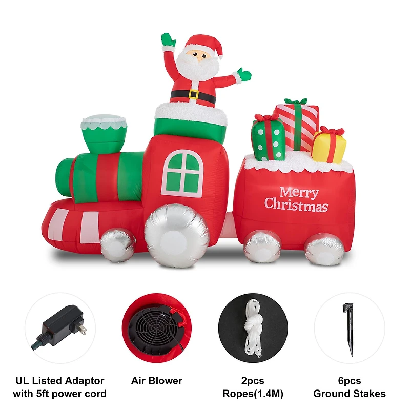 Glitzhome® 8ft. Lighted Inflatable Santa On Pick-Up Train Décor