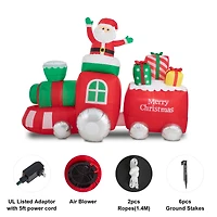 Glitzhome® 8ft. Lighted Inflatable Santa On Pick-Up Train Décor