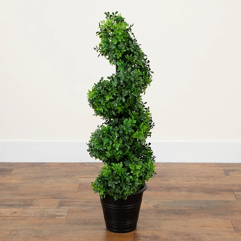 3ft. UV-Resistant Boxwood Spiral Topiary Artificial Tree in Decorative Planter