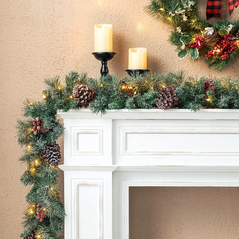 Glitzhome® 6ft. Pre-Lit Glittered Pinecones & Berries Christmas Garland, 2ct.