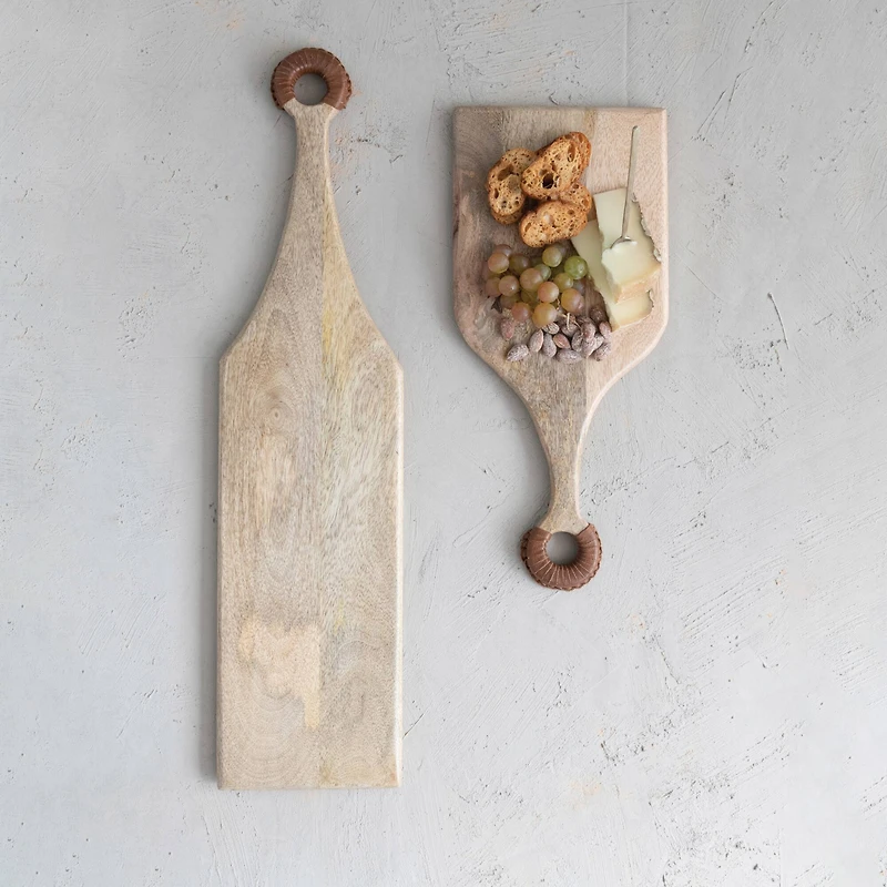 Hello Honey® Mango Wood Cutting Board with Braided Leather Handle