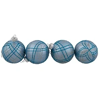 4ct. 2.75" Blue & Silver Plaid Glitter Glass Christmas Ornament Ball Set