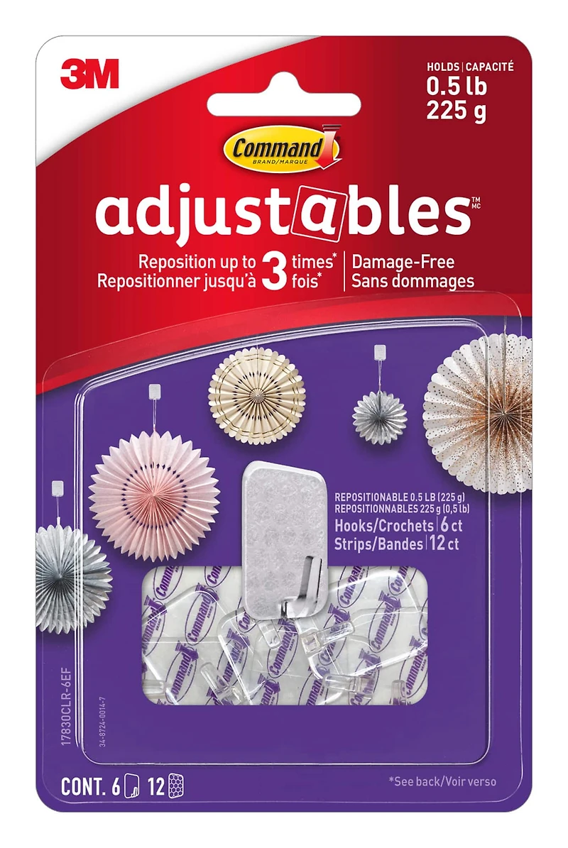 Command™ Adjustables™ Mini Hooks, Clear