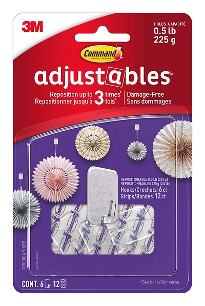 Command™ Adjustables™ Mini Hooks, Clear