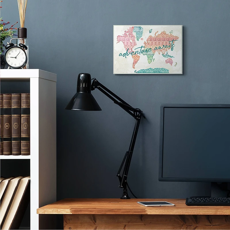 Stupell Industries Adventure Awaits Phrase Macrame Pattern World Map Wall Plaque