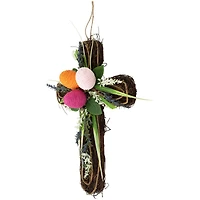 13.25" Twig Cross Wall Decoration with Easter Eggs
