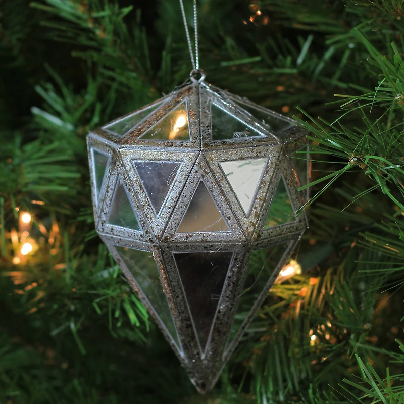 5.5" Silver And Clear Mirrored Framed Geometric Drop Ornament