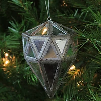 5.5" Silver And Clear Mirrored Framed Geometric Drop Ornament
