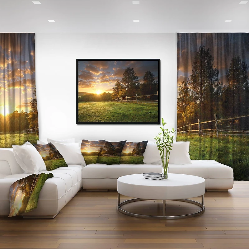 Designart - Fenced Ranch at Sunrise