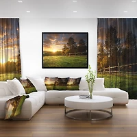 Designart - Fenced Ranch at Sunrise