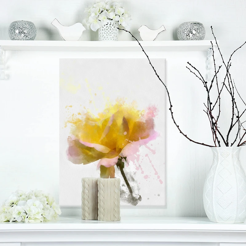 Designart - Yellow Rose with Green Stem