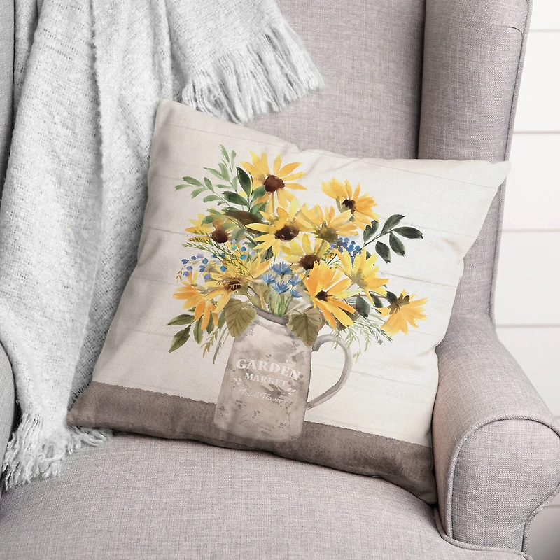 Pitcher Of Sunflower 18" x 18" Indoor/Outdoor Pillow