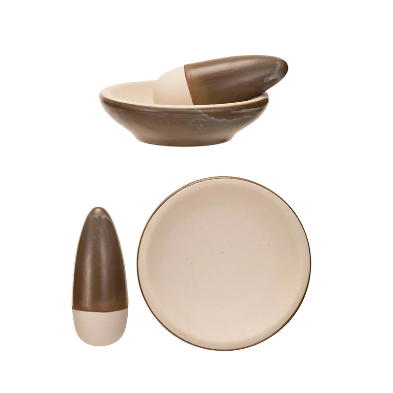 Hello Honey® Brown & Cream Reactive Glaze Stoneware Mortar & Pestle