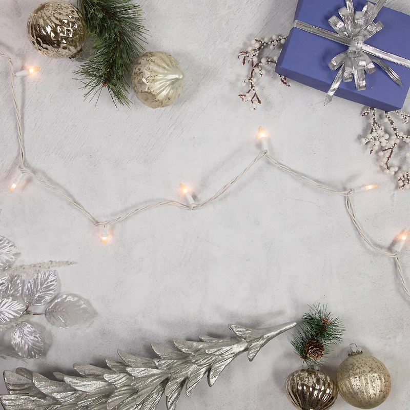 100ct. Frosted Clear Mini Christmas Lights with White Wire