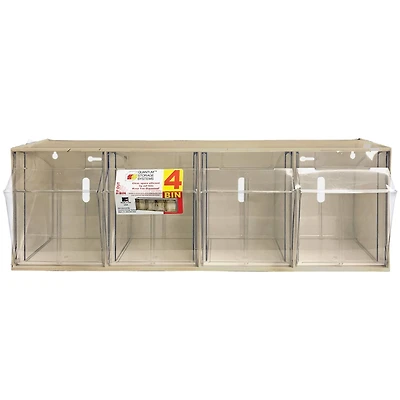 Quantum Storage Systems® 8.125" x 23.625" Ivory 4 Compartment Storage Box with Clear Tip Out Bins