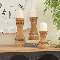 Brown Wood Natural Candle Holder Set