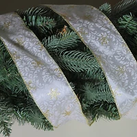 2.5" x 10yd. Wired Damask with Sparkling Snowflakes Christmas Ribbon