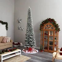 11ft. Pre-Lit Flocked Artificial Pencil Christmas Tree, Clear Lights