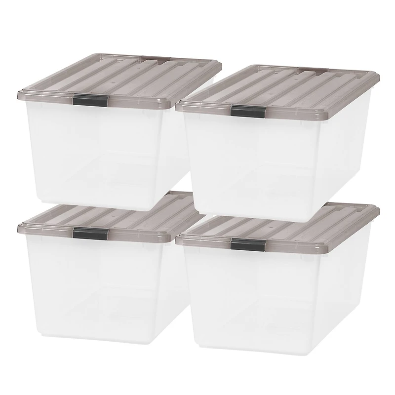 Iris® 91qt. Clear View Plastic Storage Bins with Gray Latching Buckle Lids, 4ct.