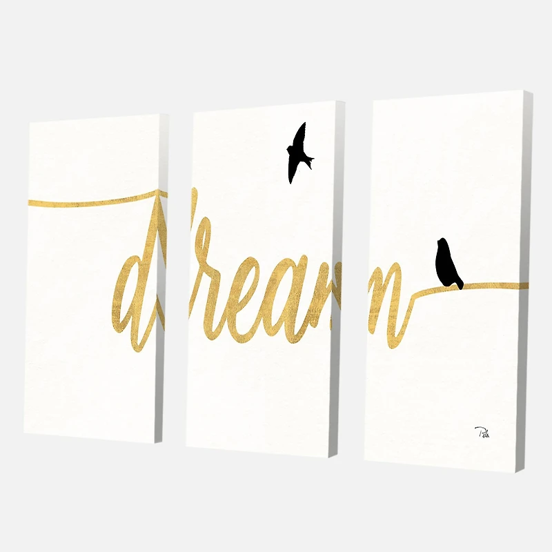 Designart - Family of Birds on Gold Words II