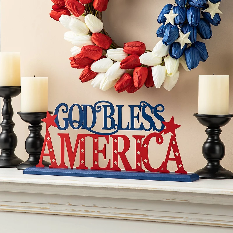 Glitzhome® 18" Wide God Bless America Tabletop Décor