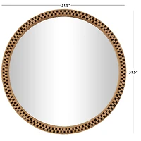 Woven Checkered Rattan Framed Round Wall Mirror
